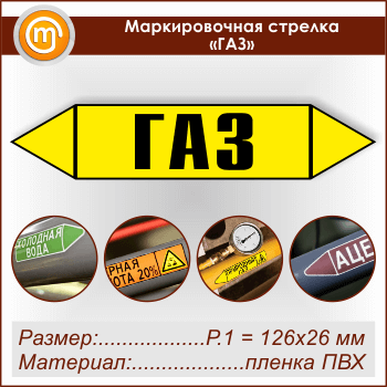 Маркировочная стрелка «ГАЗ» (Р.1 = 126х26 мм, самоклеящаяся плёнка)